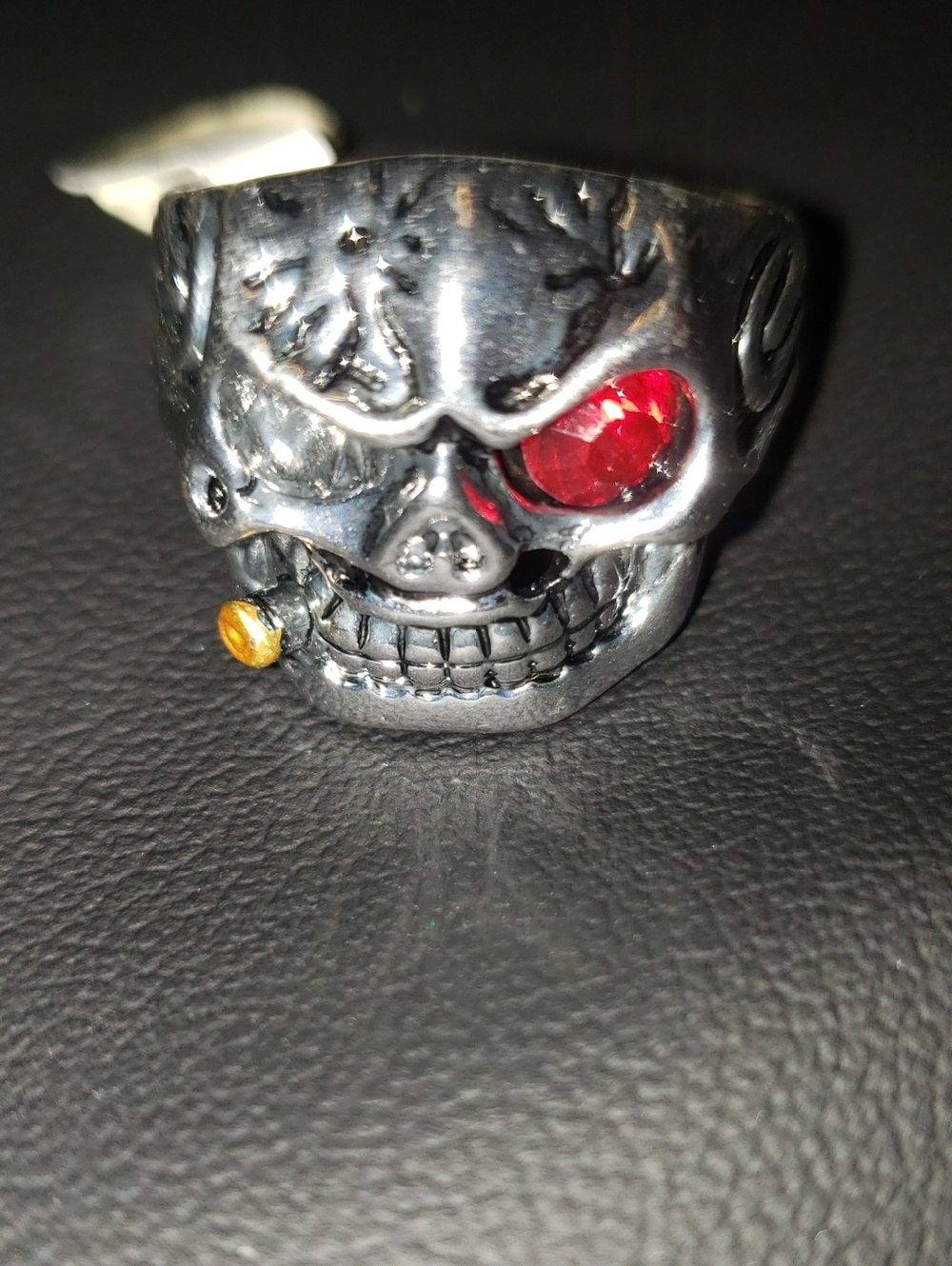 Skull Statement Ring with Red Eye and Gold Accent - Unbranded